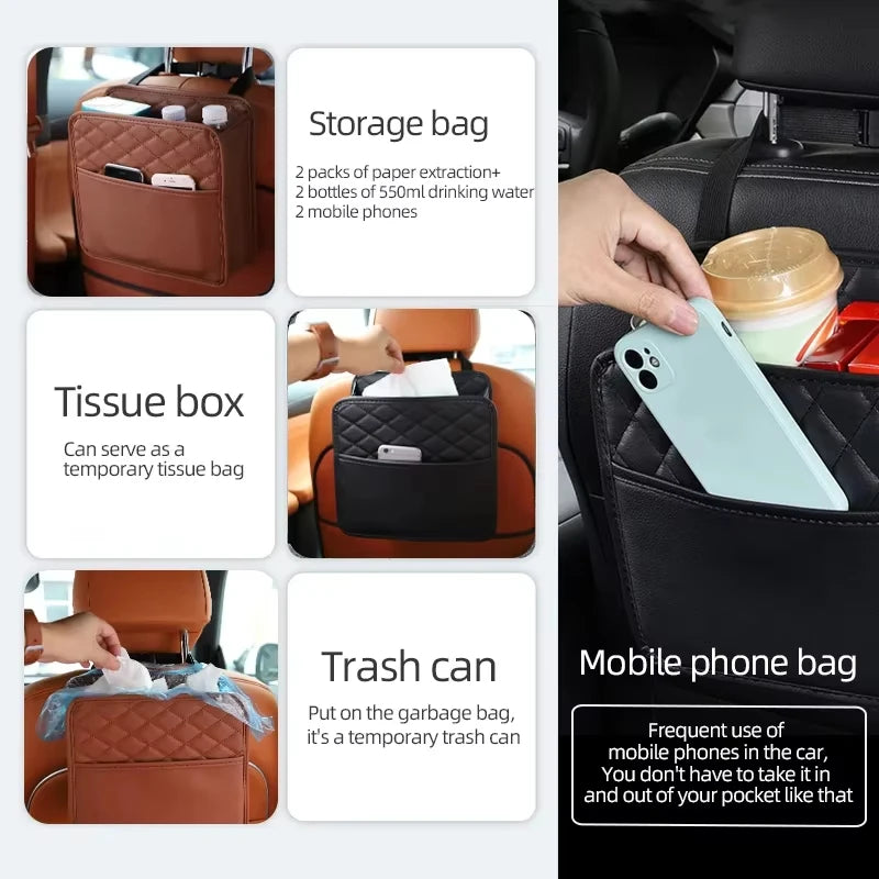 Car Organizer Multi-functional Car Seat Storage Bag Waterproof Hanging Car Seat Organizer Garbage Bag Suitable for Most Car