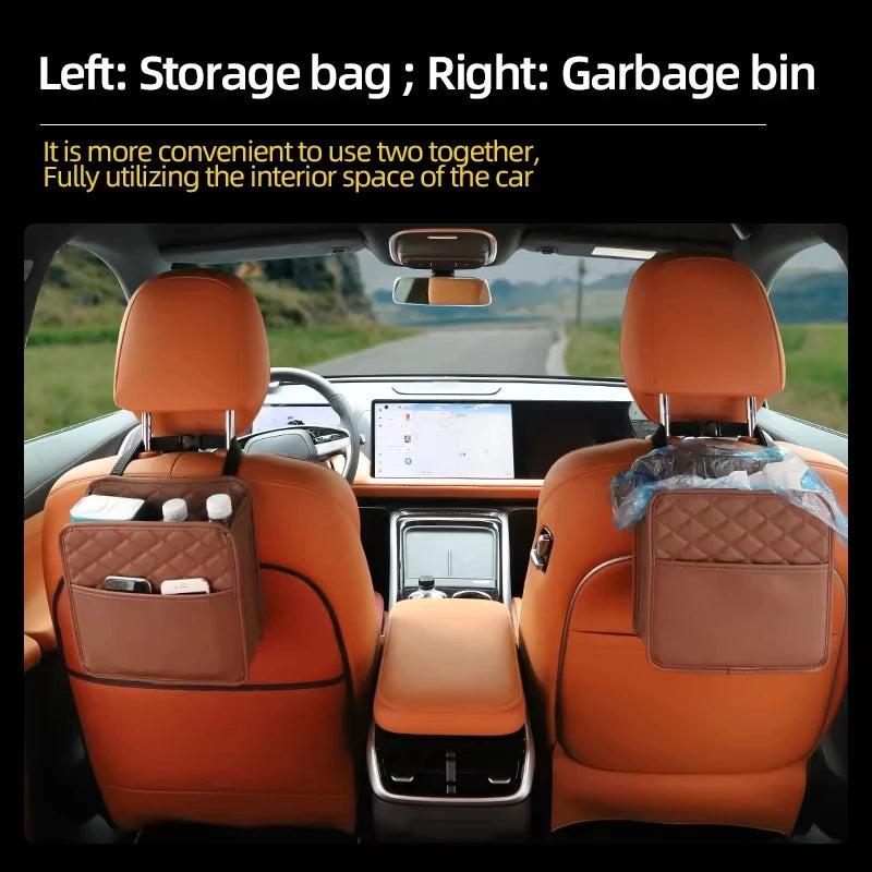 Car Organizer Multi-functional Car Seat Storage Bag Waterproof Hanging Car Seat Organizer Garbage Bag Suitable for Most Car