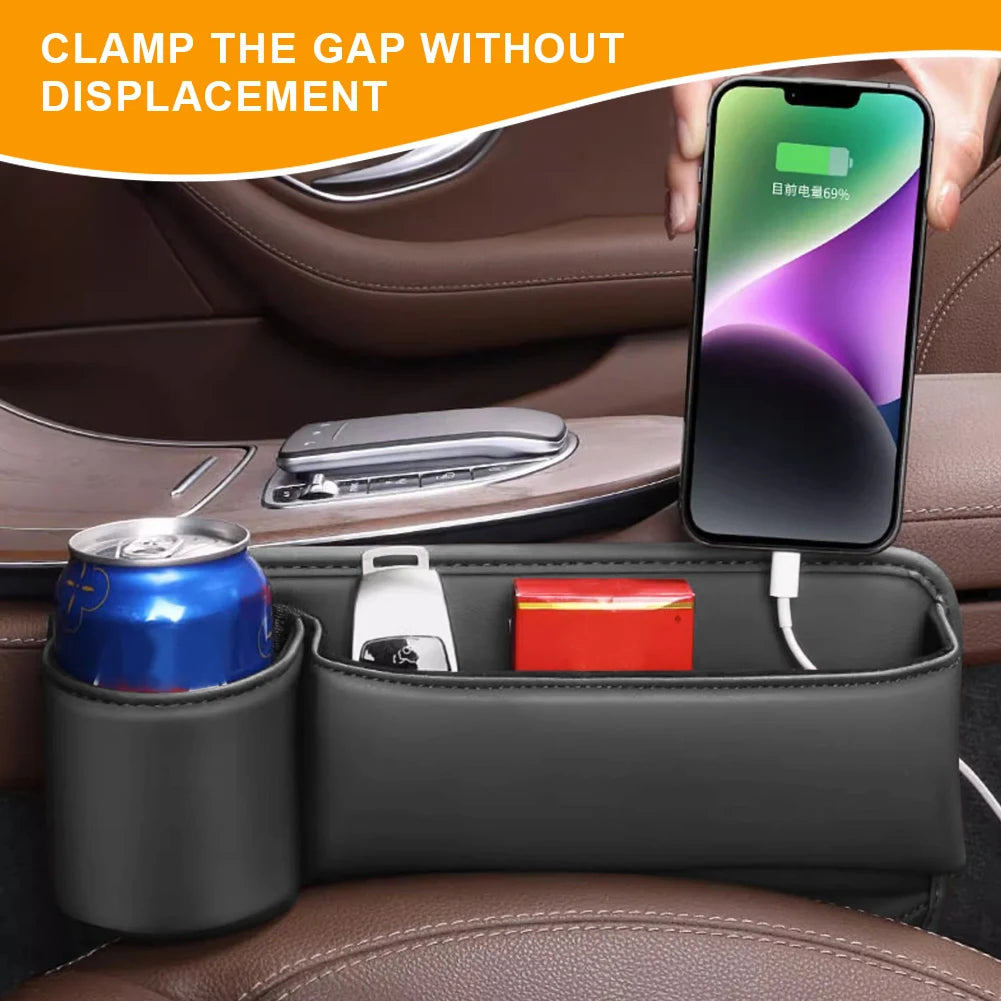 Car Seat  Organizer Leather Multifunction Console Crevice Filler Car Interior Storage Pocket Car Seat Side Drink Phone Holder