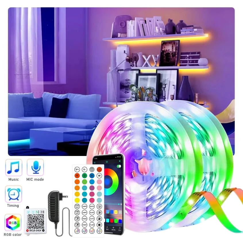 DC24V RGB Led Lights for Room 10m 20m 30m Music Sync Led Strip Lights Flexible Ribbon Tape for Room Bedroom Decor TV Backlights